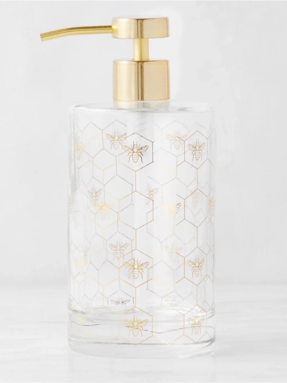 Williams Sonoma honeycomb Glass Soap Dispenser with Gold Pump